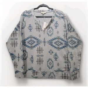NWT Lucky Brand Womens Long-Sleeve XL‎ Waffle Knit Aztec Western Shirt Thermal